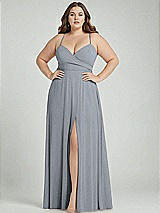 Alt View 1 Thumbnail - Platinum Adjustable Strap Wrap Bodice Maxi Dress with Front Slit 