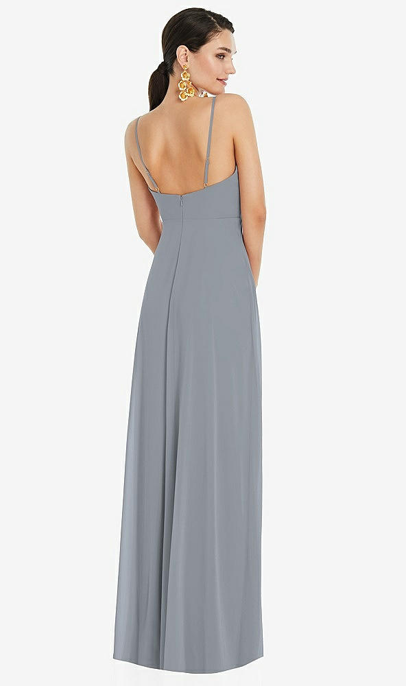 Back View - Platinum Adjustable Strap Wrap Bodice Maxi Dress with Front Slit 