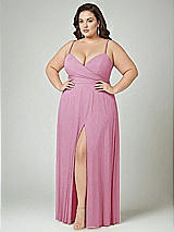 Alt View 2 Thumbnail - Powder Pink Adjustable Strap Wrap Bodice Maxi Dress with Front Slit 