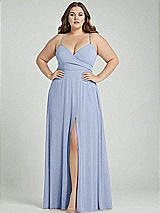 Alt View 1 Thumbnail - Sky Blue Adjustable Strap Wrap Bodice Maxi Dress with Front Slit 