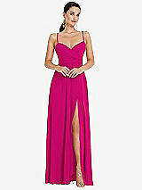 Front View Thumbnail - Think Pink Adjustable Strap Wrap Bodice Maxi Dress with Front Slit 