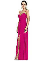 Side View Thumbnail - Think Pink Adjustable Strap Wrap Bodice Maxi Dress with Front Slit 