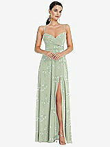 Front View Thumbnail - Vintage Primrose Sage Adjustable Strap Wrap Bodice Maxi Dress with Front Slit 