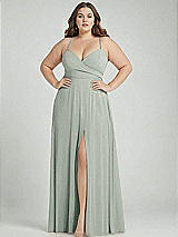 Alt View 1 Thumbnail - Willow Green Adjustable Strap Wrap Bodice Maxi Dress with Front Slit 