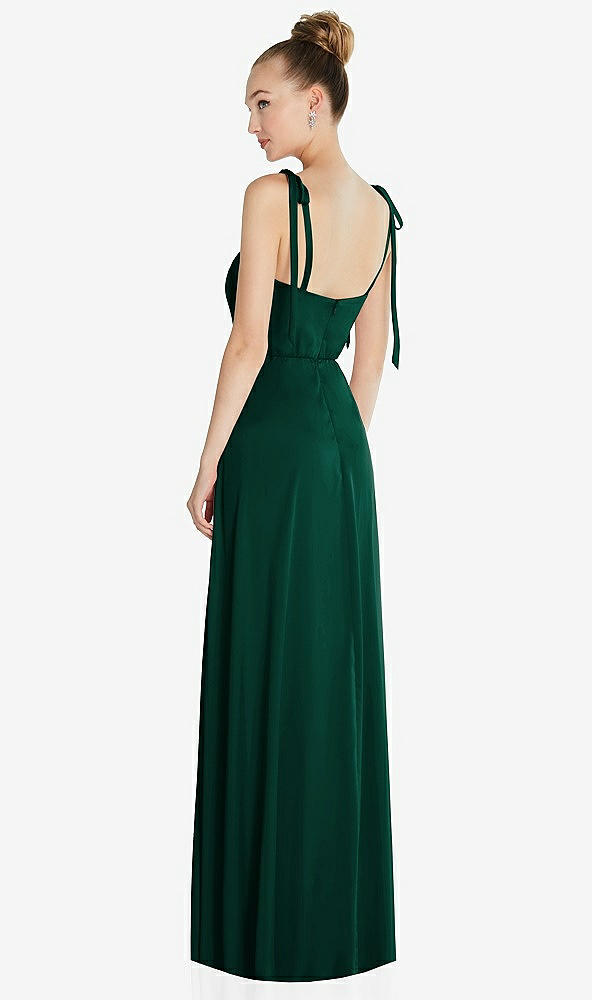 Back View - Hunter Green Tie Shoulder A-Line Maxi Dress