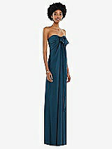 Alt View 5 Thumbnail - Atlantic Blue Draped Satin Grecian Column Gown with Convertible Straps