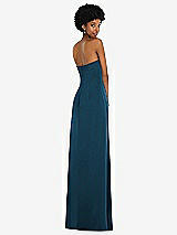 Alt View 6 Thumbnail - Atlantic Blue Draped Satin Grecian Column Gown with Convertible Straps