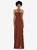 Alt View 4 Thumbnail - Auburn Moon Draped Satin Grecian Column Gown with Convertible Straps