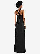 Alt View 2 Thumbnail - Black Draped Satin Grecian Column Gown with Convertible Straps