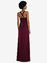 Alt View 2 Thumbnail - Cabernet Draped Satin Grecian Column Gown with Convertible Straps