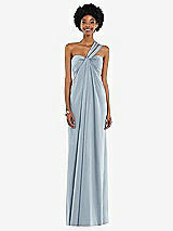 Alt View 7 Thumbnail - Mist Draped Satin Grecian Column Gown with Convertible Straps