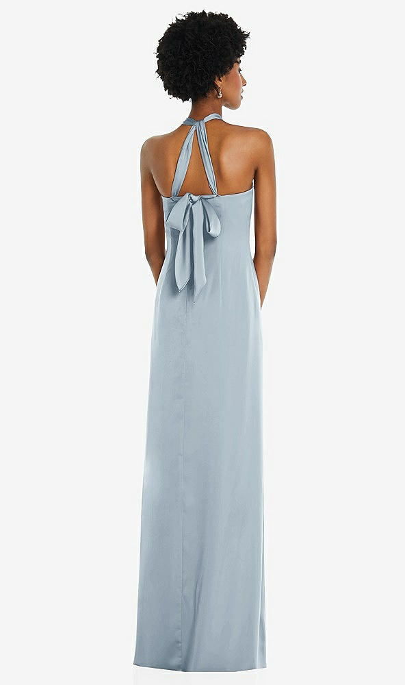 Back View - Mist Draped Satin Grecian Column Gown with Convertible Straps