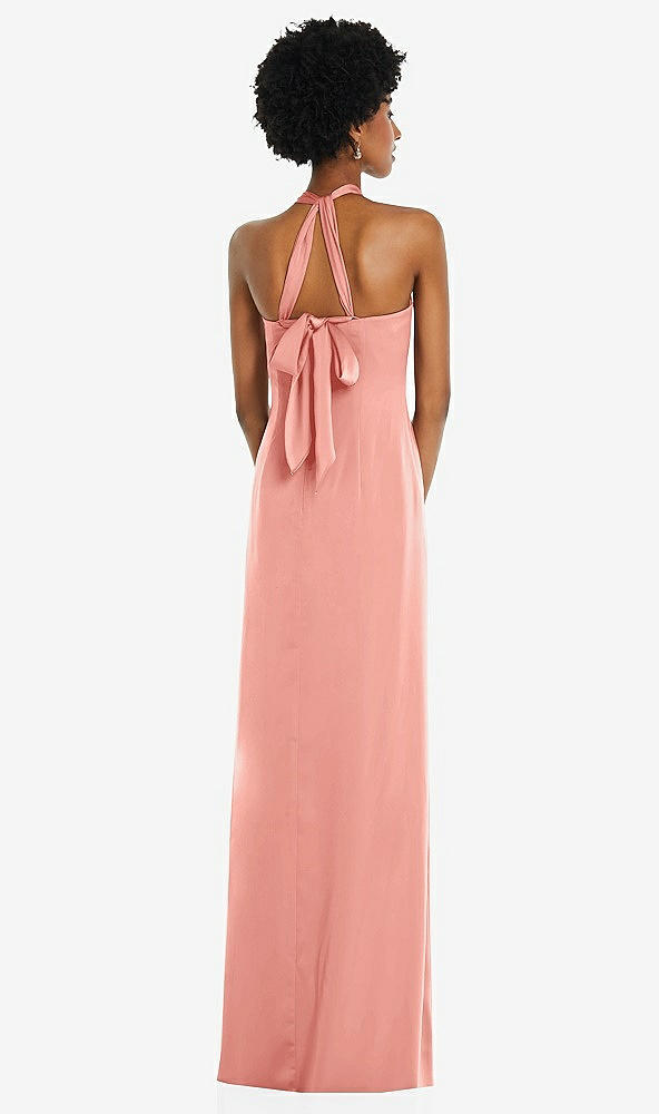 Back View - Rose - PANTONE Rose Quartz Draped Satin Grecian Column Gown with Convertible Straps