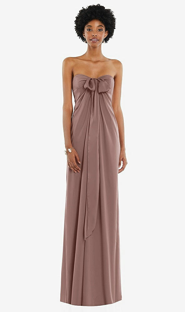 Front View - Sienna Draped Satin Grecian Column Gown with Convertible Straps