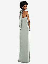 Alt View 1 Thumbnail - Willow Green Draped Satin Grecian Column Gown with Convertible Straps