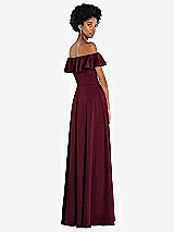 Rear View Thumbnail - Cabernet Straight-Neck Ruffled Off-the-Shoulder Satin Maxi Dress