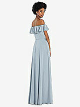 Rear View Thumbnail - Mist Straight-Neck Ruffled Off-the-Shoulder Satin Maxi Dress