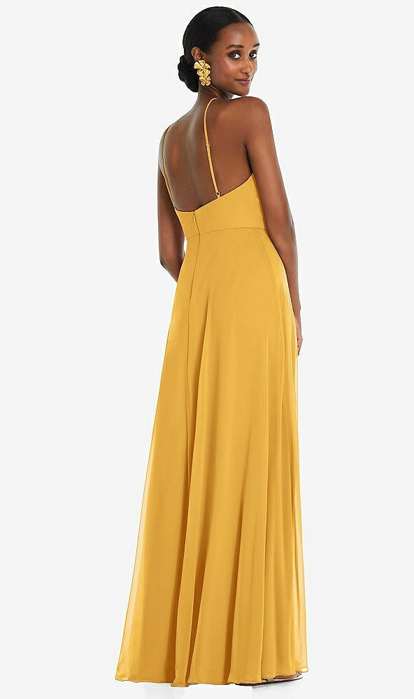 Back View - NYC Yellow Diamond Halter Maxi Dress with Adjustable Straps