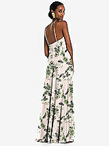 Rear View Thumbnail - Palm Beach Print Diamond Halter Maxi Dress with Adjustable Straps