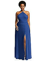 Alt View 1 Thumbnail - Classic Blue Diamond Halter Maxi Dress with Adjustable Straps