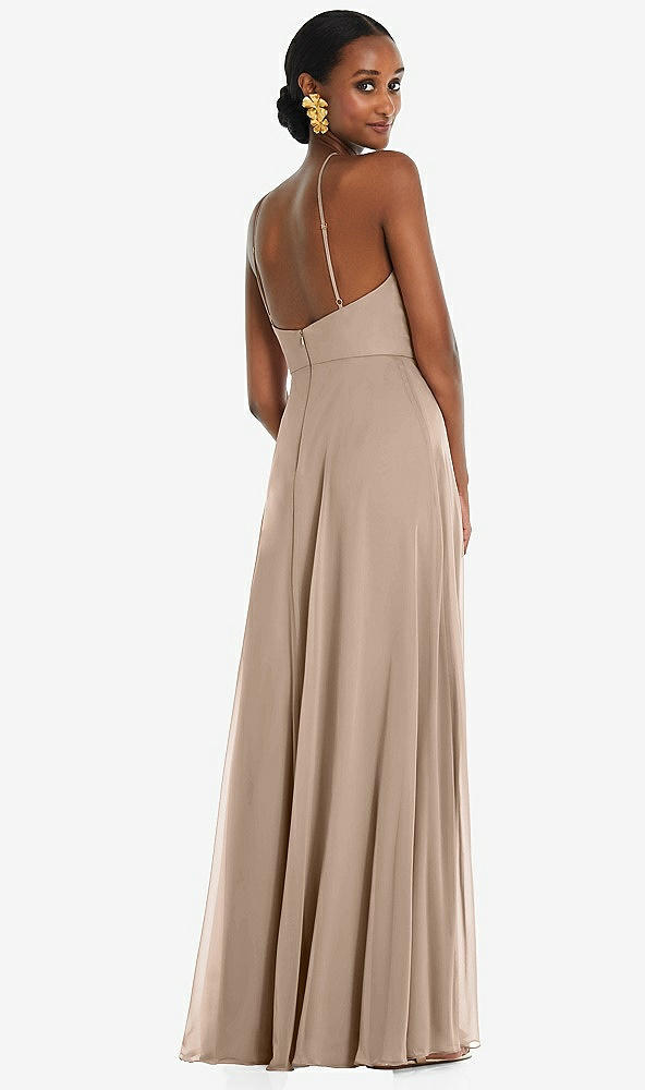 Back View - Topaz Diamond Halter Maxi Dress with Adjustable Straps