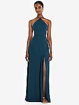 Front View Thumbnail - Atlantic Blue Diamond Halter Maxi Dress with Adjustable Straps