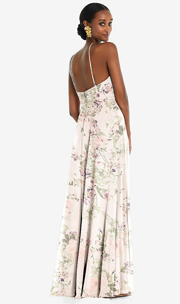 Back View - Blush Garden Diamond Halter Maxi Dress with Adjustable Straps