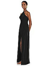 Side View Thumbnail - Black Diamond Halter Maxi Dress with Adjustable Straps