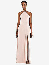 Front View Thumbnail - Blush Diamond Halter Maxi Dress with Adjustable Straps