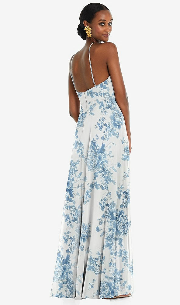 Back View - Cottage Rose Dusk Blue Diamond Halter Maxi Dress with Adjustable Straps