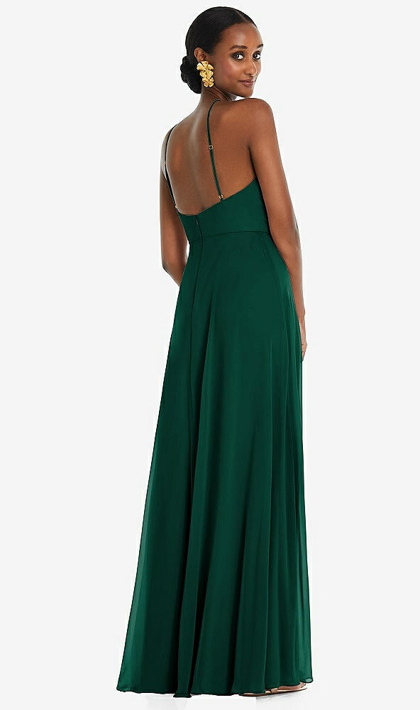 Back View - Hunter Green Diamond Halter Maxi Dress with Adjustable Straps