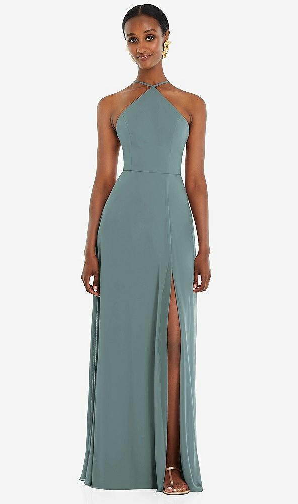 Front View - Icelandic Diamond Halter Maxi Dress with Adjustable Straps