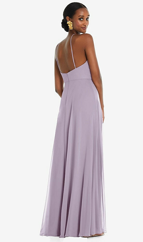 Back View - Lilac Haze Diamond Halter Maxi Dress with Adjustable Straps