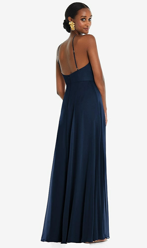 Back View - Midnight Navy Diamond Halter Maxi Dress with Adjustable Straps