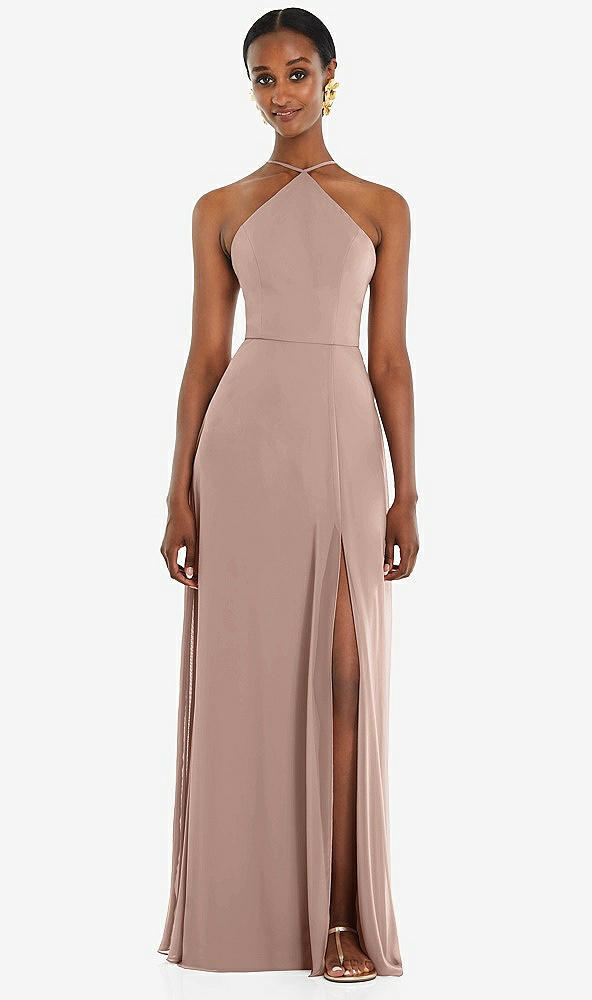 Front View - Neu Nude Diamond Halter Maxi Dress with Adjustable Straps