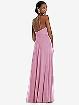 Rear View Thumbnail - Powder Pink Diamond Halter Maxi Dress with Adjustable Straps