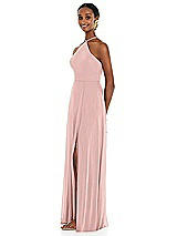 Side View Thumbnail - Rose - PANTONE Rose Quartz Diamond Halter Maxi Dress with Adjustable Straps