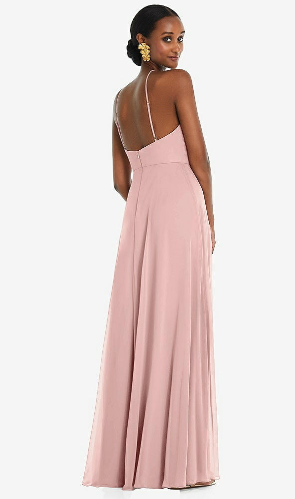 Back View - Rose - PANTONE Rose Quartz Diamond Halter Maxi Dress with Adjustable Straps