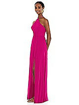 Side View Thumbnail - Think Pink Diamond Halter Maxi Dress with Adjustable Straps