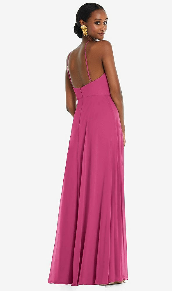 Back View - Tea Rose Diamond Halter Maxi Dress with Adjustable Straps