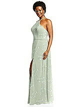 Alt View 2 Thumbnail - Vintage Primrose Sage Diamond Halter Maxi Dress with Adjustable Straps