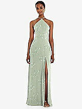 Front View Thumbnail - Vintage Primrose Sage Diamond Halter Maxi Dress with Adjustable Straps