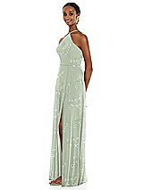 Side View Thumbnail - Vintage Primrose Sage Diamond Halter Maxi Dress with Adjustable Straps