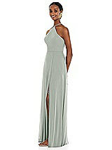 Side View Thumbnail - Willow Green Diamond Halter Maxi Dress with Adjustable Straps