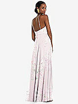 Rear View Thumbnail - Watercolor Print Diamond Halter Maxi Dress with Adjustable Straps