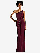 Front View Thumbnail - Cabernet One-Shoulder Twist Draped Maxi Dress