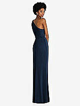 Rear View Thumbnail - Midnight Navy One-Shoulder Twist Draped Maxi Dress