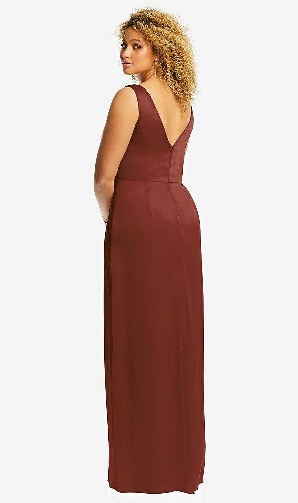 Back View - Auburn Moon Faux Wrap Whisper Satin Maxi Dress with Draped Tulip Skirt