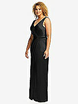 Side View Thumbnail - Black Faux Wrap Whisper Satin Maxi Dress with Draped Tulip Skirt