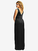 Rear View Thumbnail - Black Faux Wrap Whisper Satin Maxi Dress with Draped Tulip Skirt